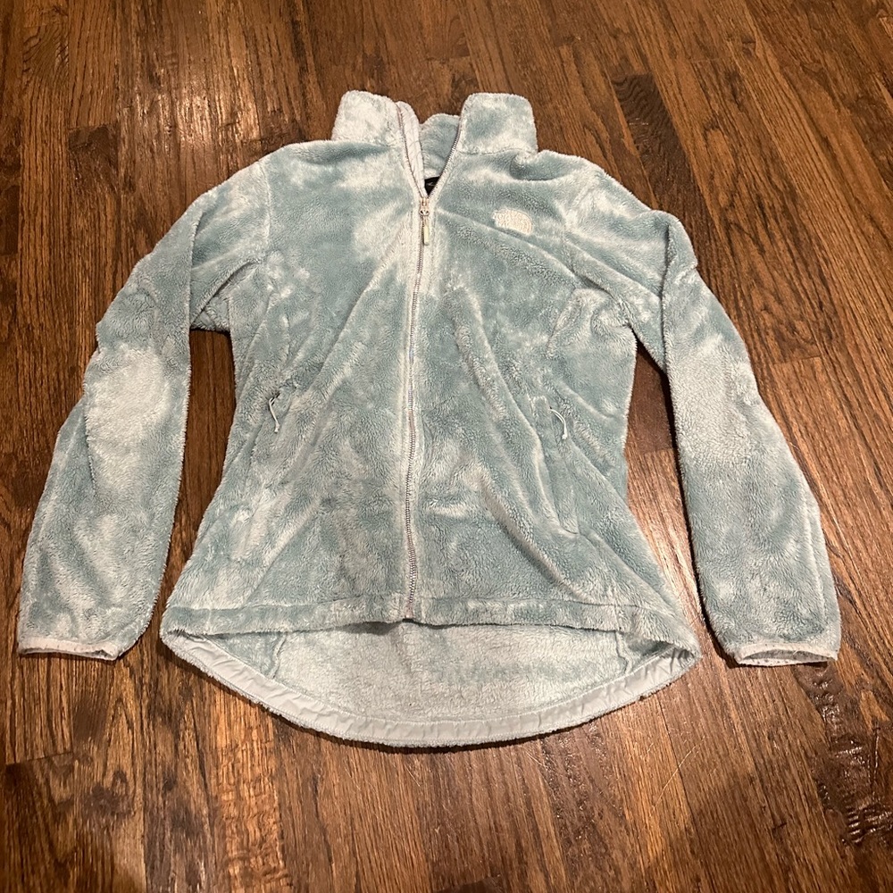 Teal North Face zip up jacket, Size M